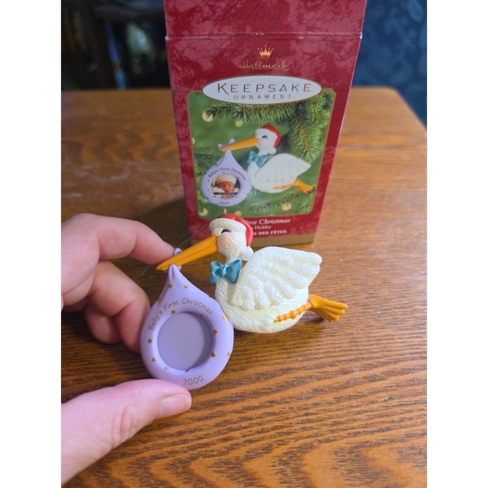 Baby's First Christmas Stork Photo Holder Frame Hallmark Keepsake Ornament 2000